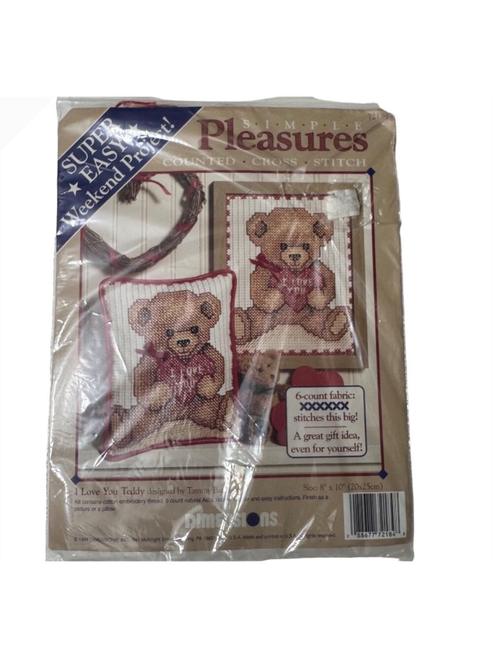 Simple Pleasures Counted Cross Stitch Kit Love You Teddy 8 "x 10" 6-Count Fabric - Picture 1 of 5